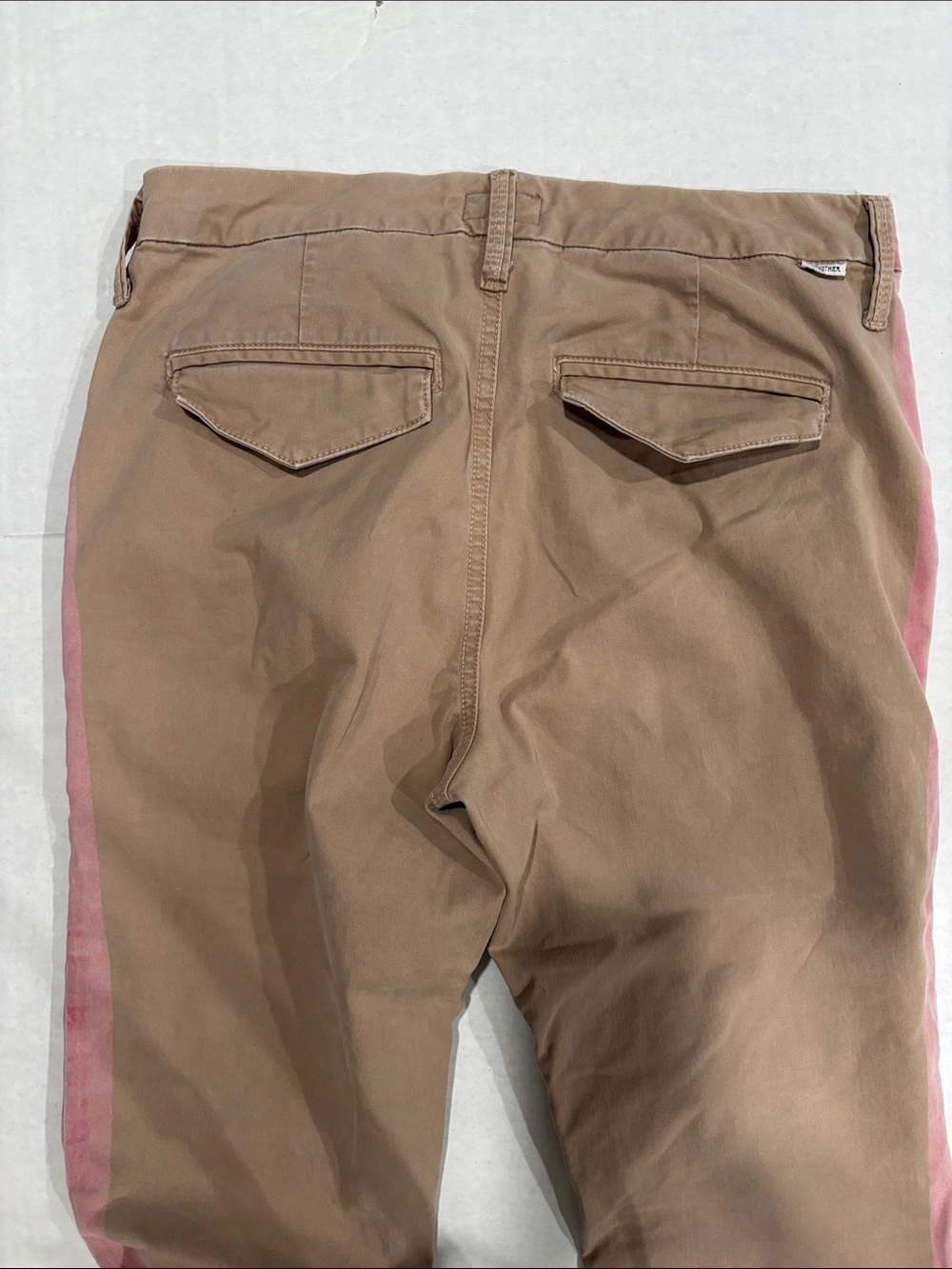 MOTHER Tan Ankle Jeans with Pink Side Stripe - Picture 7 of 8